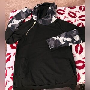 Black Hoodie with Camouflage Sleeves